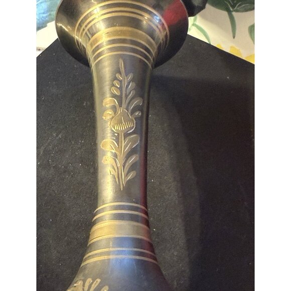 Vintage Etched Brass Vase 15" tall; floral motifs - Picture 9 of 13